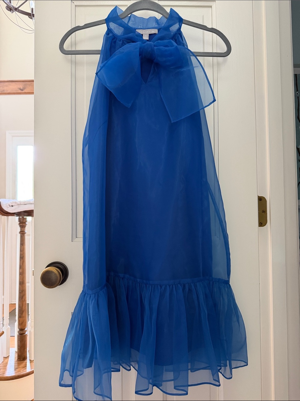 NWOT CHELSEA28 Royal Blue Organza Mini Dress Bow Halter Sleeveless Cocktail - Picture 3 of 9